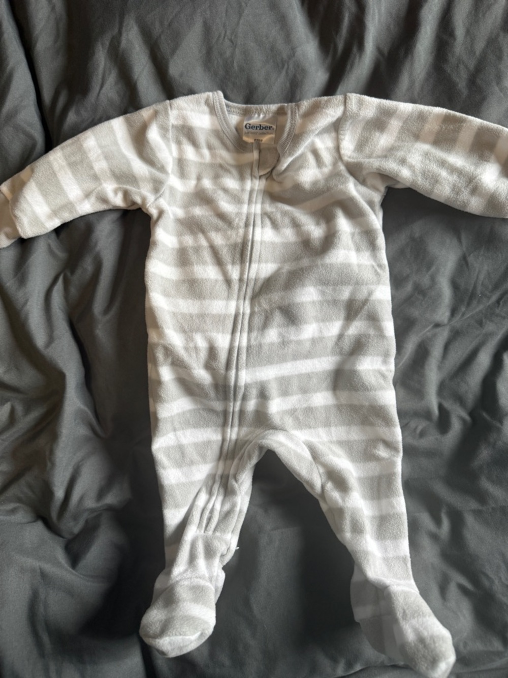 Gerber Cream and Light Gray Striped Footed Baby One-Piece